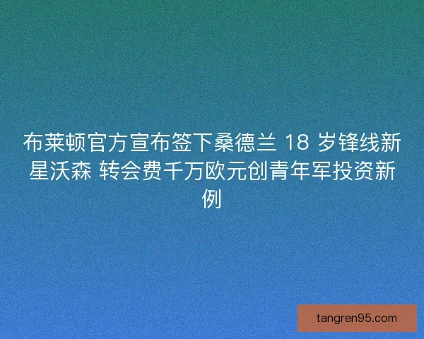 布莱顿官方宣布签下桑德兰 18 岁锋线新星沃森 转会费千万欧元创青年军投资新例